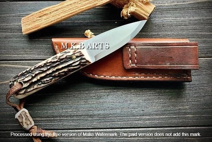 HANDMADE CARBON STEEL HUNTING SURVIVAL EDC Camping KNIFE STAG HANDLE W/ SHEATH