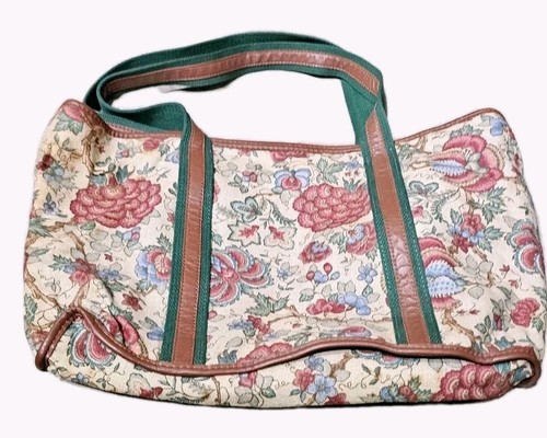 GEORGE CASPARI (Germany)-Floral Print Canvas/Brown Leather, Carry-Travel Bag