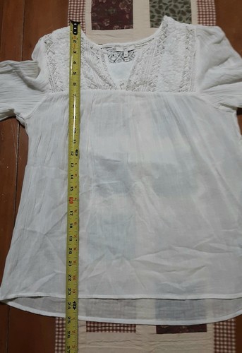 Joie White Cotton Gauze & Embroidered Boho Long Sleeve Top, High-Low Hem, Sz: XS - Picture 9 of 10