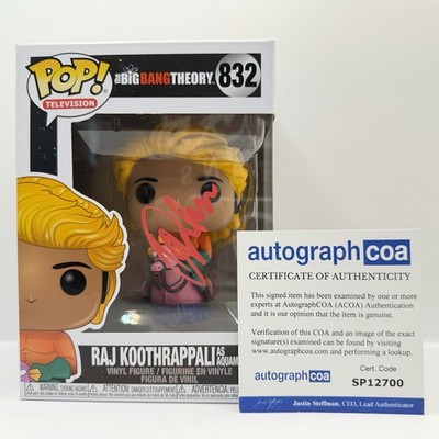 Kunal Nayyar ''The Big Bang Theory'' Raj Koothrappali 832 signiert Funko Pop ACOA