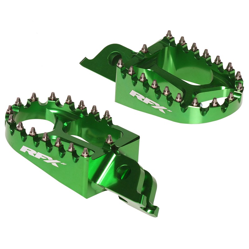 Repose-pieds RFX Pro vert en aluminium CNC à grip renforcé pour Kawasaki KXF