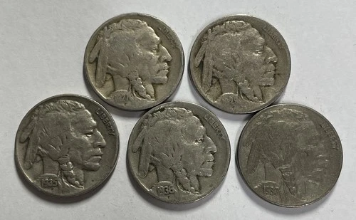 1927 1929-D 1935 1936 1937 Buffalo Nickel Lot of 5