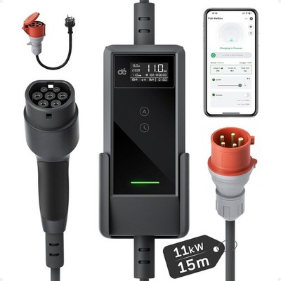Wallbox 11kW 3-Phasig Typ 2 Ladekabel 15m für Elektroauto Charger Schutzhülle