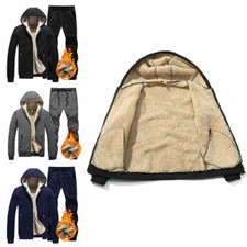 Men Warm Winter Tracksuit Hooded Jacket Pants Set Fleece Hoodie Sweatshirt Suit