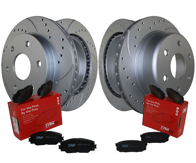 Front Rear Brake Kit Drill Rotors TRW Pro Ceramic Pads For Cadillac Chevy GMC V8