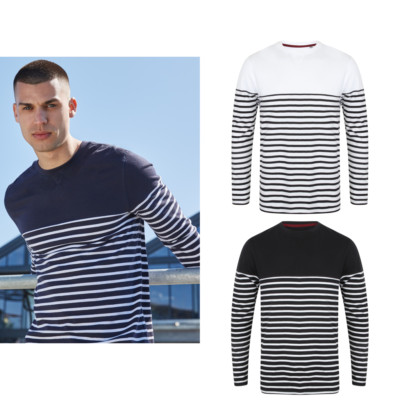 Front Row Crew Hals Langarm-Breton gestreiftes T-Shirt (fr134)