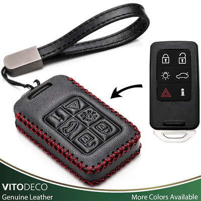 Vitodeco 6-Button Leather Smart Key Fob Case for Volvo S60, S80, V70, XC60, XC70