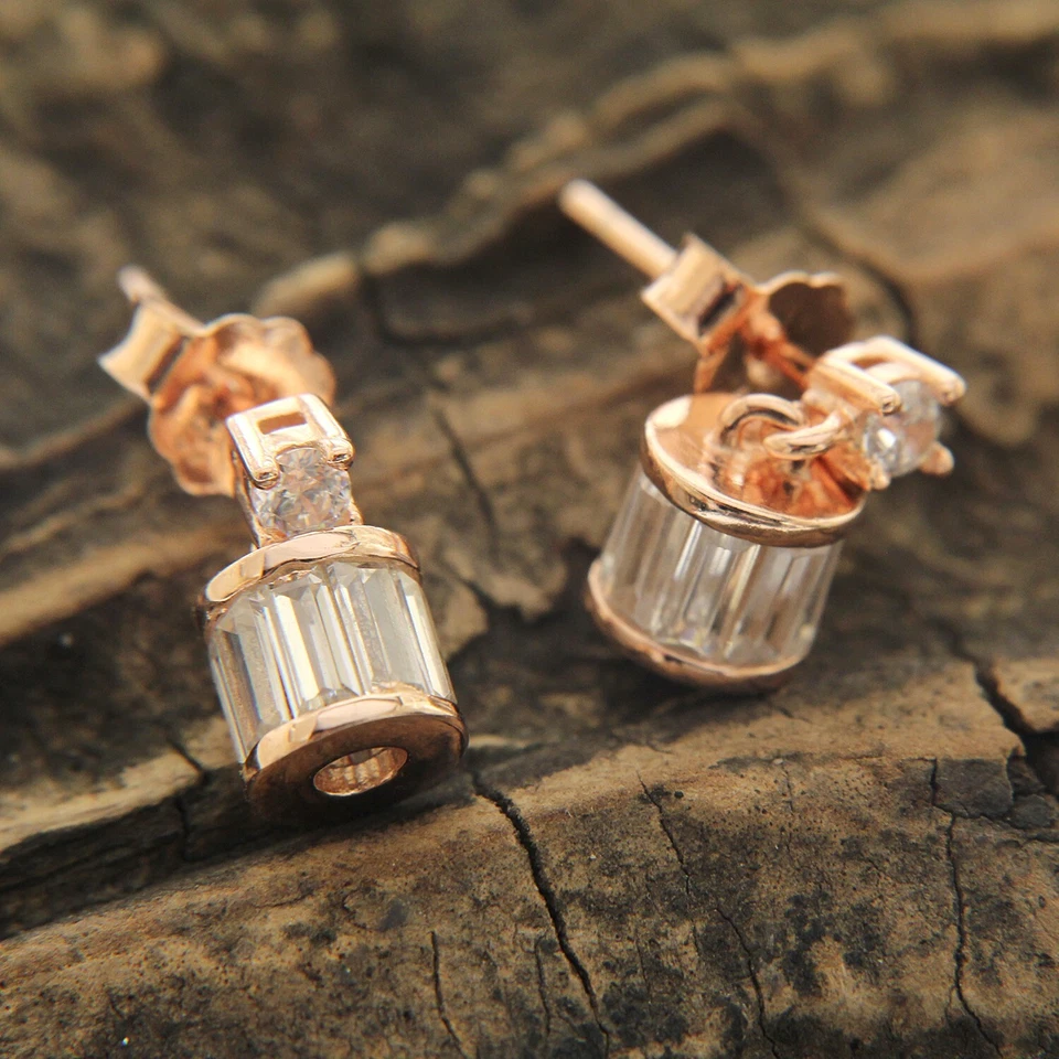 1.50 Ct Baguette Simulated Diamond Dangle Drop Earrings In 14K Rose Gold Plated - Image 3 of 4