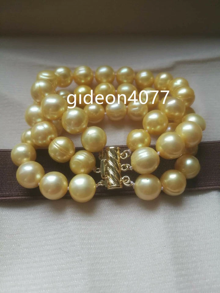3 РЯДА натуральный AAA 10-11 мм Южное море золотой жемчуг браслет 14K золото 7,5-8» - Изображение 3 из 4