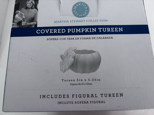 NIB Martha Stewart Small Covered Pumpkin Tureen White Ceramic Dish Fall - Picture 5 of 12