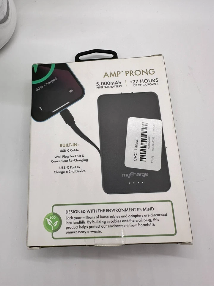 Banco de alimentación de salida myCharge Amp Prong 5000 mAh/12 W con cable de carga integrado Foto 4 de 4