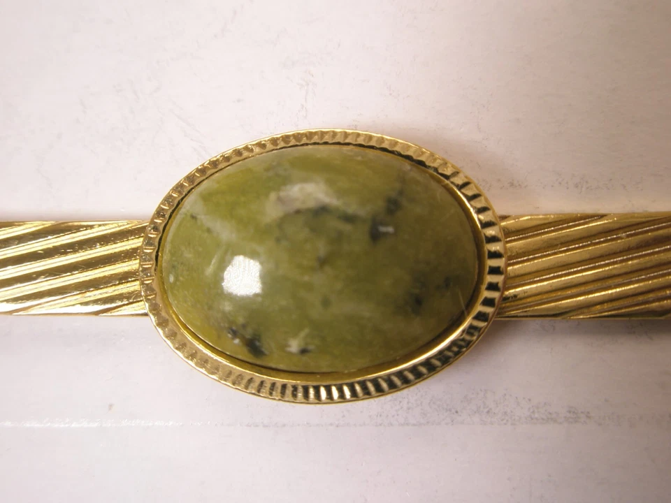 Clip de barra de corbata vintage de piedra verde musgo de 2-1/8" diseño simple de calidad liso Foto 3 de 4