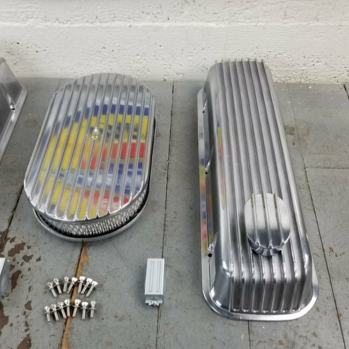 Chevy BBC 15 Finned AC Valve Covers Engine Dress Up Kit PCV Breathers