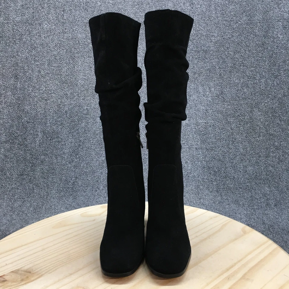 Espléndidas botas para mujer 6,5 M de alto hasta la rodilla holgadas tacones de equitación gamuza negra Foto 4 de 4