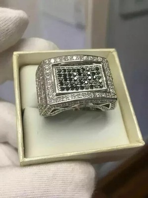 Men's Pinky Ring 14K White Gold Plated 2.Ct Round Cut Lab Created Black Diamond