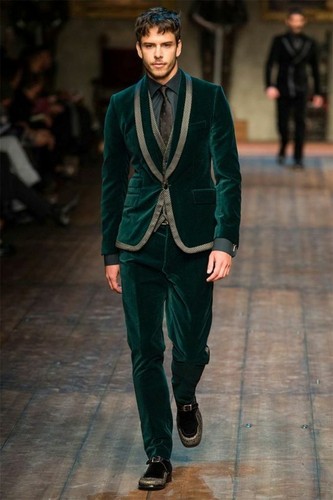 Men's Designer Bridal Green Velvet 