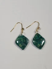 Green and Gold Earrings - Dangles - Statement Earrings - Diamond shaped