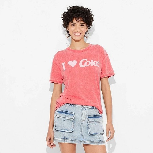 Women's I Heart Coke Burnout Oversized Short Sleeve Graphic T-Shirt- Red Size L