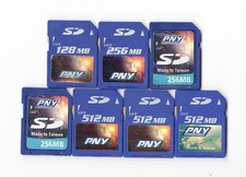 Lot Of 7x PNY 128MB / 256MB / 512MB MEGABYTE SD Camera Memory Cards