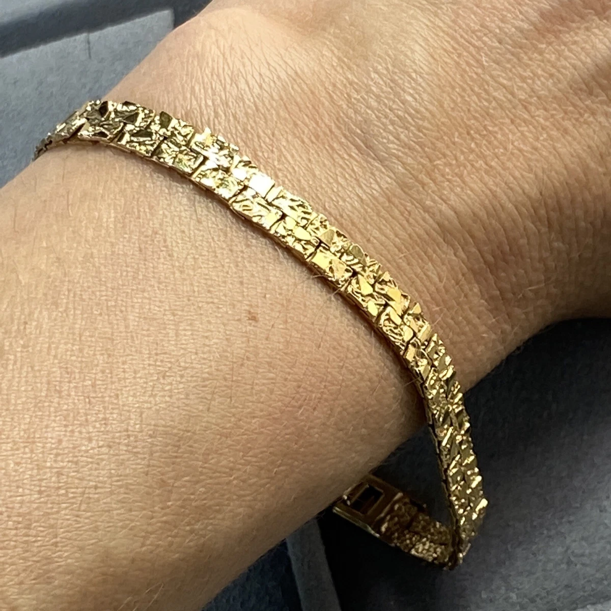 Original Vintage 1960s Gold Plated Nugget Textured Articulated