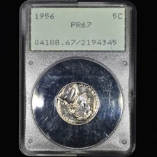 1956 PROOF JEFFERSON NICKEL ✪ PCGS PR-67 ✪ 5C GREEN RATTLER HOLDER OGH ◢TRUSTED◣