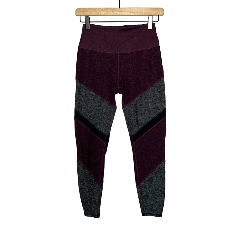 alo-yoga colorblock striped ankle heather gray leggings