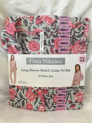 Flora Nikrooz Ladies Notch Collar PJ Set Pink Floral Many Sizes NEW