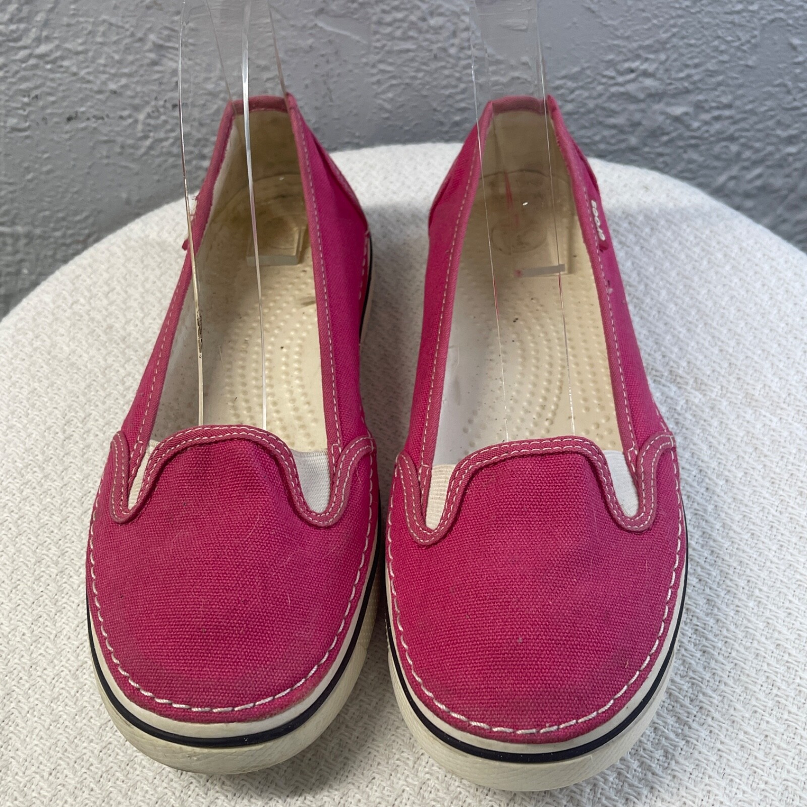 Crocs Womens Pink Slip On Loafers Size 9 Comfortable Canvas Casual Flats-image