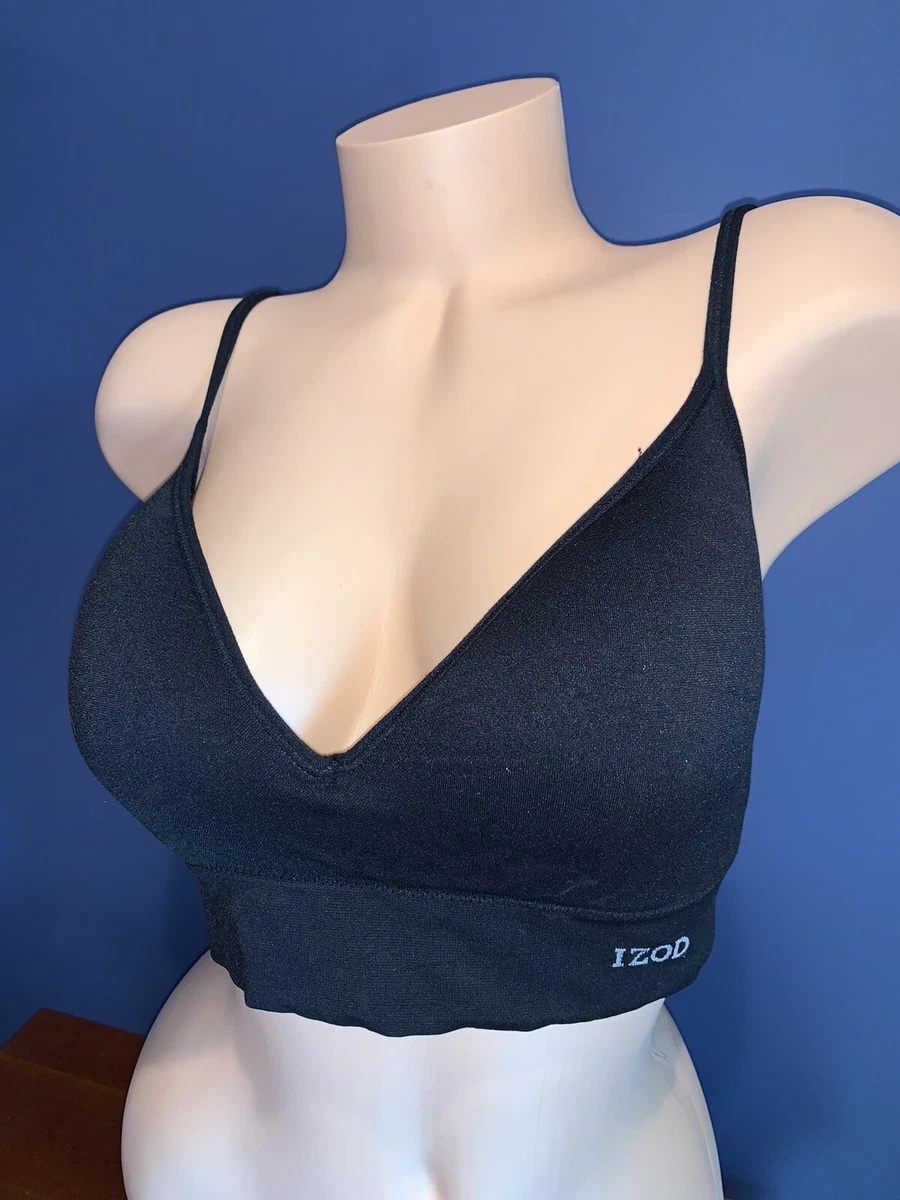 Izod Size XL Black Logo Band Padded Sports Bra 71222 1087