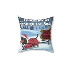 Dachshund Through the Snow Square Pillow, Dachshund Christmas, Dog Christmas