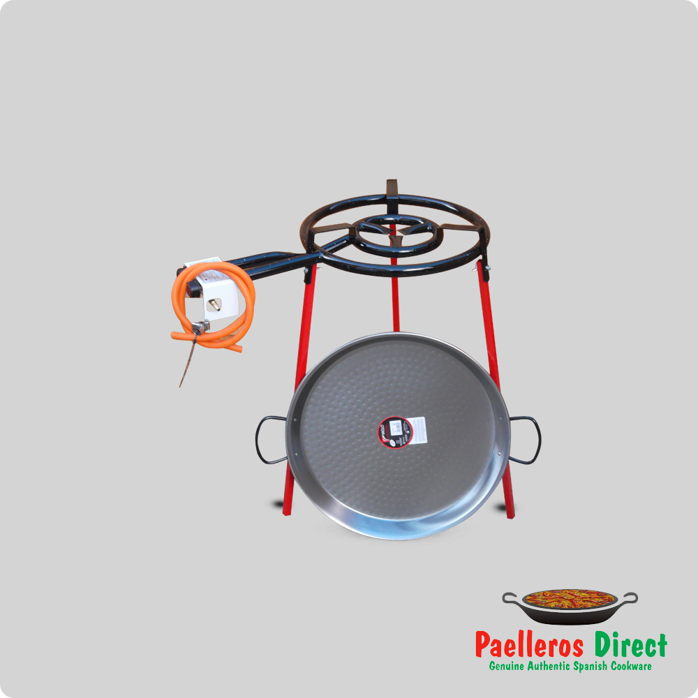 50cm Spanish Polished Steel Paella Pan & 40cm Gas Burner Kit / Set
