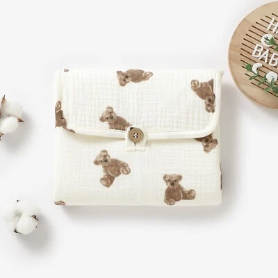 BABYBELLS Little Teddy Bear Organic Cotton Baby Travel Changing Mat | Newborn Shower Gift