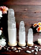 Selenite Mountain Tower Crystal Lamp - USB A Grade Healing LED White Light UK