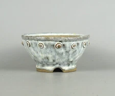Japanese Bonsai pot ECHIZEN BUNZAN signed White glazed Rivets Round w5.5" *1433