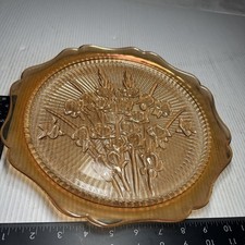 Vintage Jeanette Marigold Carnival Glass 1950s Iris & Herringbone Plate 11.5” D