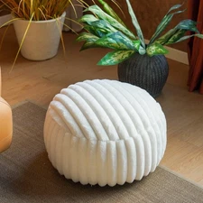 Unstuffed Pouf Ottoman Cover Soft Storage Extra Seat Farmhouse Comfortable Bo...