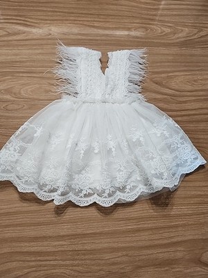 Baby Dress 100% Cotton With Feathers Lace And Tool Elastic Waist