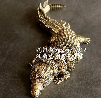 Brass Crocodile Statue Alligator Model Figurine Handcraft Flexible Hand Toy Deco