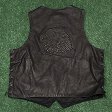 VTG 90s Y2K Wilsons Leather Western Biker Vest Embossed Eagle Lace Up Black XXL