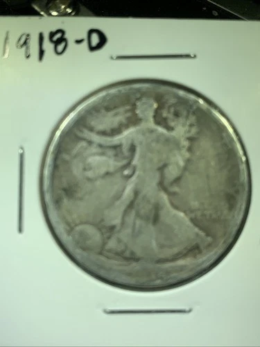 1918 D Liberty Walking Silver Half Dollar 50c Coin