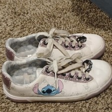 Disney Stitch Girls Glitter Floral Sneakers White Pink Lace Up Size 5.5