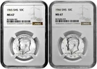 1965 + 1966 SMS 50c Kennedy Half Dollar NGC Graded MS 67 Two Coin Lot