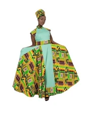 Women’s NEW Dashiki African Ankara Kente Dress Costume M Scarf New Geometric