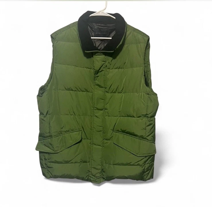 Banana Republic Men's Green Down Puffer Vest Full Zip Snap Buttons Pockets XL