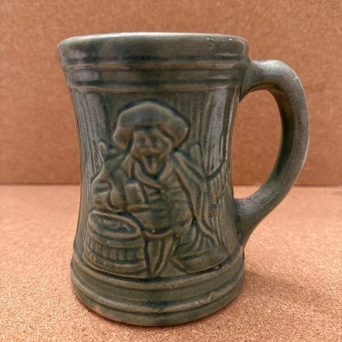 Vintage McCoy 1920's Buccaneer Green Pirate Stoneware Mug Cup Bar Ware 5” Tall