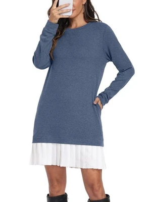 Robe pull pour femme avec poches, manches longues, col rond, robe décontracté... - Photo 1/4