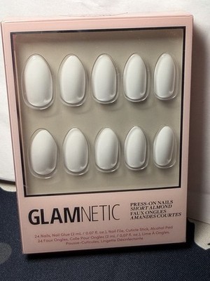 Glamnetic Angel Short Almond Press-On Nails White Full Cover Set 24 Nails NEW