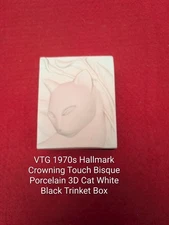 Vintage 1970s Hallmark Crowning Touch Bisque Porcelain 3D Cat White Black Box