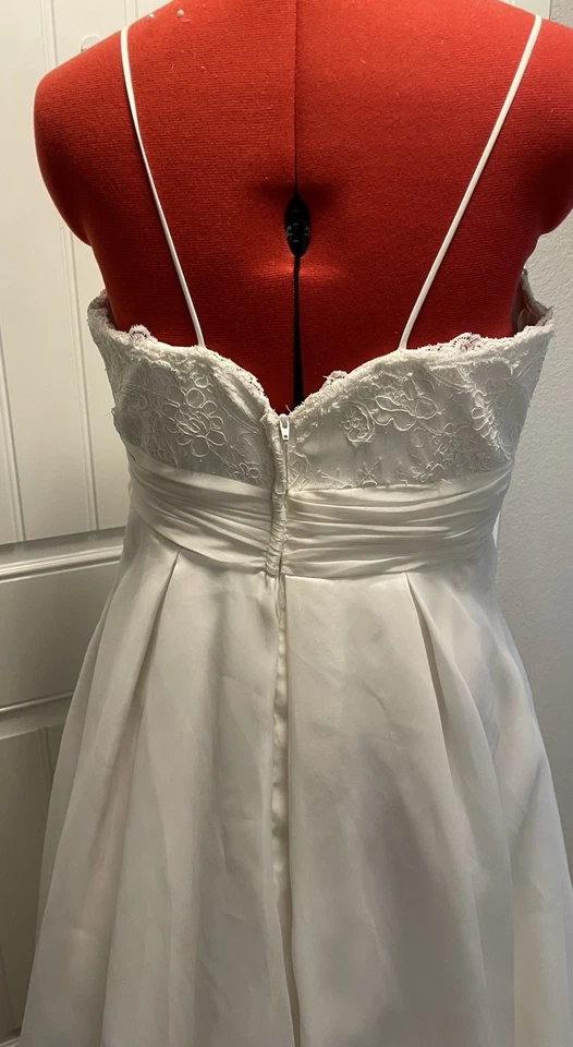 Vestido de Novia Galina Talla 12 Marfil Playa Gasa Imperio BOLSILLOS Kp3694 Foto 4 de 4