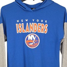 New York Islanders Hooded Shirt YOUTH Girl Large 10/12 Blue Gray Long Sleeve NWT